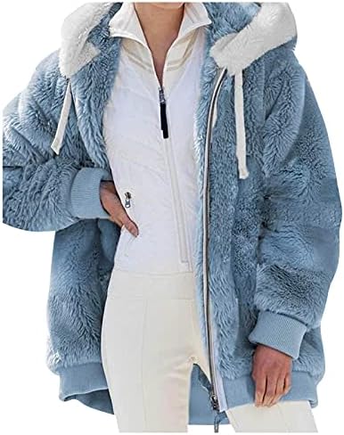 Beuu жени плус големина Sherpa јакна нејасно руно мечето со џебови преголема отворена предна кардиганска јакна за кардиган