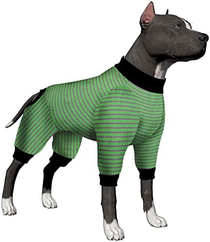 Ловинпет Биг Питбул кучиња пижами, памучна зелена и сива лента за кучиња, чиста памучна раса џеми за кучиња, миленичиња PJ /3XL