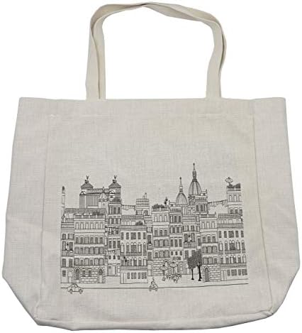 Торба за купување на градот Амбесон, цртање на Рим Скај, историска италијанска архитектура во монохроматска, еколошка торба за еднократна употреба за плажа на нами