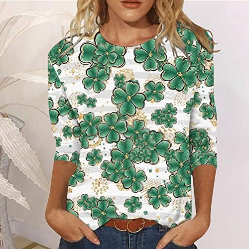 Врвна кошула за жени летна есен облека 3/4 ракав памук екипаж графички бранч маица со маица 6d 6d