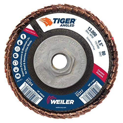 Вајлер 51317 4-1/2 Тигар Аглиран размавта диск, поддршка од крпа, керамичка алумина 80C ренде, дијаметар од 4-1/2