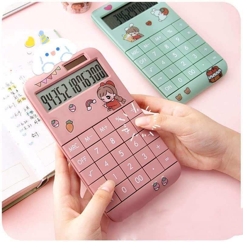 Xwwdp Симпатична калкулатор за цртани филмови Моден студент Преносен калкулатор Мал соларен финансиски касиер девојче 12-битна (боја: б, големина