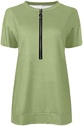 Женски летни врвови со кратки ракави маици секси v вратот лабав вклопување на врвови на врвови цврсти проточни кошули со хенли, облечени блузи