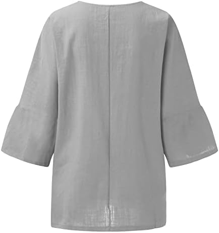 Среќни велигденски маички за жени памучни постелнина 3/4 ракав лабава случајна влечка мода печатена маица удобна кошула врв