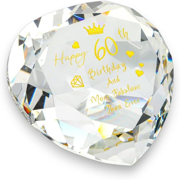 H&засилувач; D ХИЈАЛИН &засилувач; Дора Стакло Срце Дијамант Сече Хартија тежина 80mm 60-ти Роденденски Подароци За Нејзиниот Среќен 60 Години Прекрасен Роденденски Под?