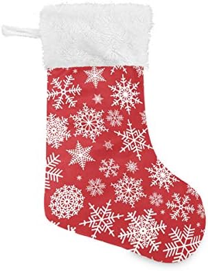 Божиќни чорапи на Алаза Божиќна шема со бели снегулки на црвена позадина Класични персонализирани големи декорации за порибување за семејни