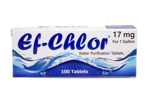 Таблети за прочистување на вода ЕФ -Хлор - Преносен третман со вода за пиење - идеален за итни случаи, опстанок, патување и кампување, прочистува