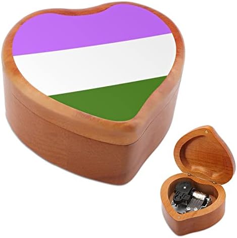 Подарок за родова гордост знаме ЛГБТ Вуд музички кутија гроздобер музички кутии подарок за Божиќ роденден Денот на вineубените на Денот на вineубените во форма на срц