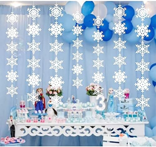 Зимски Божиќ висини украси за снегулка, 12 парчиња снегулка Зимска забава за чудо -земја, роденденски украси Божиќ, виси за Божиќ украсување,