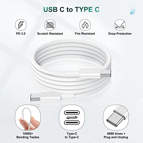 USB C Брз полнач 10 стапки, 3pack 10 ft USB C до C кабел за полнење компатибилен за MacBook Air/Pro, iPad Air/Pro, Dell XPS 13, Samsung Galaxy