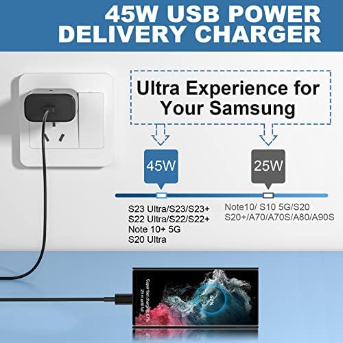 Samsung S23 S22 Super Fast Charger Type C, 45W USB C Брз полнач со 10ft Андроид телефонски кабел за полнење кабел за Samsung