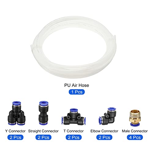 Меканикс Пневматски најлонски комплет за воздухот, 6мм ОД 10 метри 1/4pt цевка со 12 пакувачки притисок за да се поврзе фитинг, бело