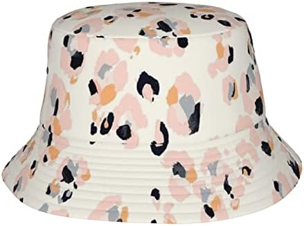Розова леопард корпа капа за мажи, жени печатени рибарски капа, спакувано сонце капаче патувајќи отворено капачиња на плажа