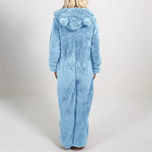 Mtsdjskf Woman Woman Romper костум жени со долги ракави со аспиратор пижами случајна зимска топла ромална облека за спиење на телови
