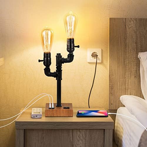 Ламба за ретро -табела на Хаитл - Индустриска панк -панк -ламба со USB порти за полнење и излез на наизменична струја