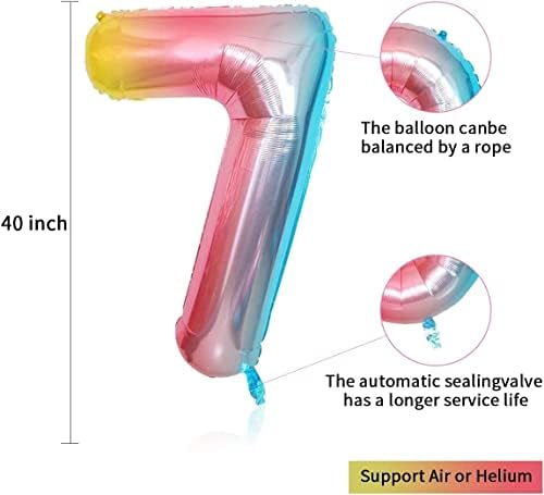 Виножито Број 7 Балон, 40 Инчен Огромен Шарени Хелиум Фолија Милар Џамбо Дигитален Балон 0-9 За Девојки Жените Би Можеле 7 Роденден, Свадба, Годишнина