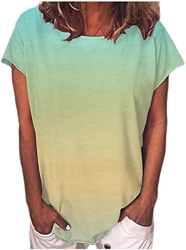 Камизола со кратки ракави за тинејџерски девојки екипа на вратот градиент тенки туники случајни блузи одмизол маици женски 2023 година на