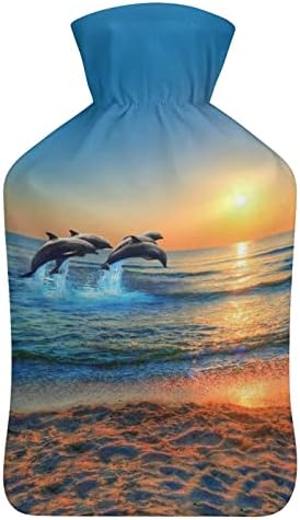 Делфини скокаат во сино море шише со топла вода 1000 мл симпатична мека вода-вбризгување торба за рака за топло рачни нозе подароци