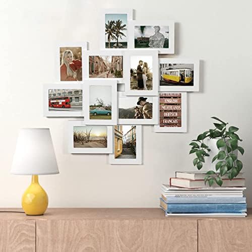 Пристоен домашен колаж Рамки за слики за 12 фотографии во 4 x 6 инчи, дрвен wallид поставен фото рамка, потребна е склопување,