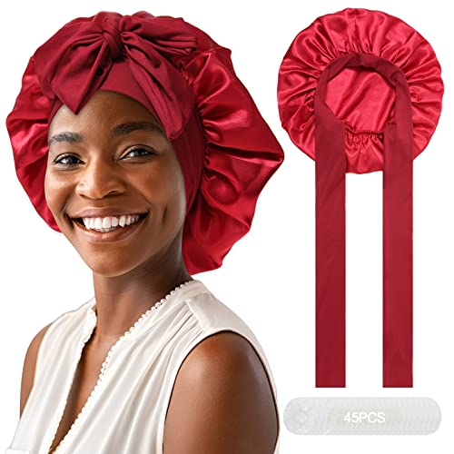 Сатенска хауба за жени хауба за коса за спиење голем двоен слој свилена капа за спиење со широка еластична лента капа за коса