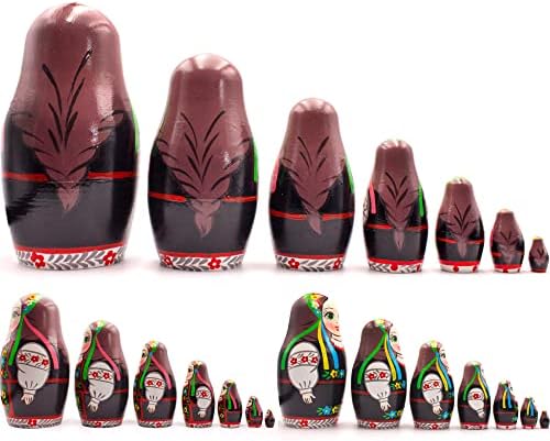 AEVV Matryoshka Dolls 3 комплети од 7 парчиња - кукли за гнездење на бабушка во украински традиционален костум - Матриошка во полски