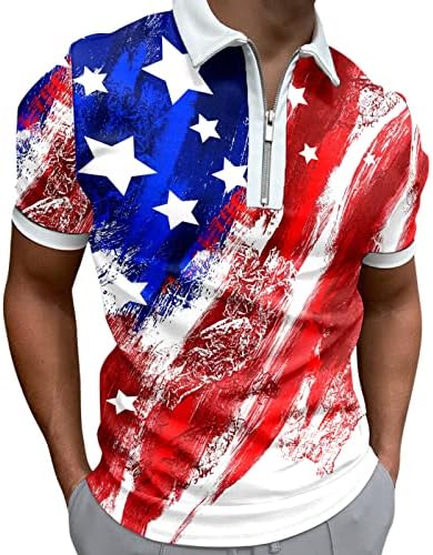 Машки кошули на 4 -ти јули Патриотски Поло врвови лабави се вклопуваат во 2023 година летен случај на кратки ракави во САД знаме поштенски врат Полос Полос