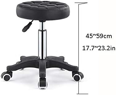 Столче за третман на килими на тркалото ， столче за маса на нокти со црно синтетичко кожно седиште ， прилагодлива висина 45-59