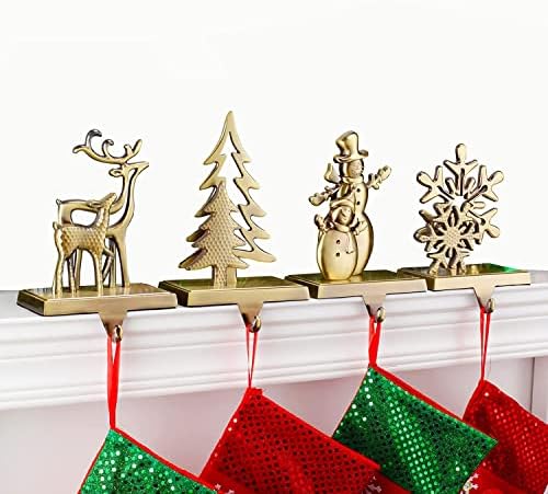 4 парчиња поставени божиќни држачи за порибување антички бронзени бои стојат тешки држачи за порибување за камин мантија разновидни стилови