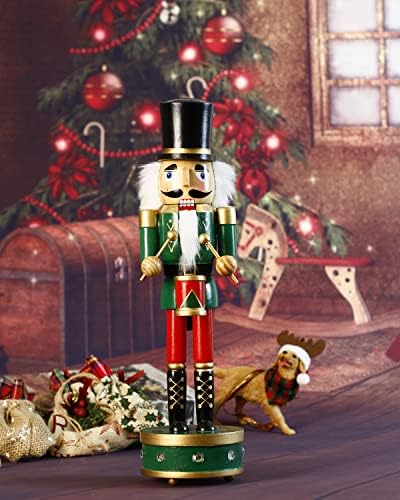 Божиќна оревчеста фигура на оревчести војници тапанар 15 инчи традиционална дрвена оревница фигура војник Божиќен оревчер украс за