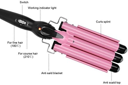 Вејвер за коса, 3 барел 110V ~ 240V виткање Ironелезоно стапче за прилагодување на косата, алатка за стилизирање на косата на крим