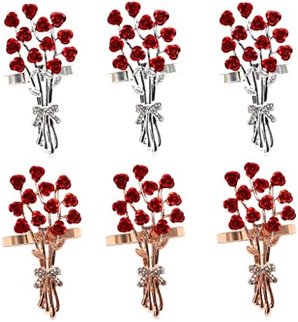 Ganfanren 6pcs роза цветна салфетка прстени бисерни цветни салфетки прстени за вечера за вечера свадби