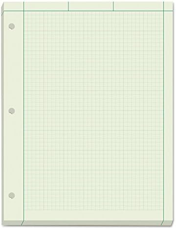 Врвови за инженерска пресметка, 8-1/2 x 11, лепак на лепак, 5 x 5 График правило на грб, зелена нијанса хартија, 3 дупки, 200 листови