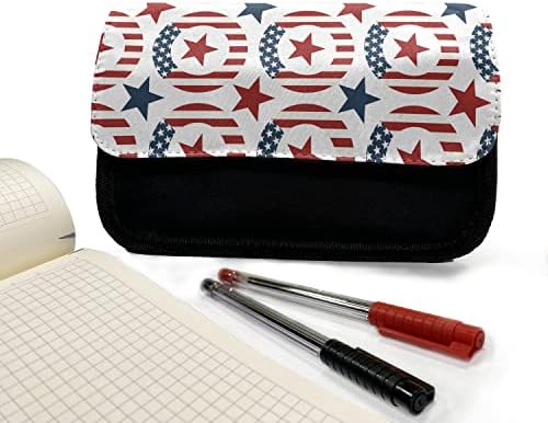 Зачудувачки случај на молив на Америка, во САД, кругови на знамето и starsвезди, торба со молив со ткаенини со двоен патент, 8,5 x 5,5, темна