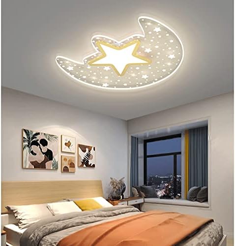 Ламби на таванот Атај, креативна граница на месечината со starsвезди Дизајн на таванот, прилагодлива на температурата со три бои, LED рамна модерна таванска ламба, детс