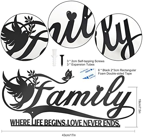 Семејски знак на Семебра, црна метална wallидна декор, семејство каде започнува животот и loveубовта никогаш не завршува со зборови wallидни