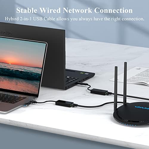 USB C до 2.5G Ethernet адаптер, WavLink 2-во-1 USB 3.2 Тип A/Type C до 2.5 Gigabit Ethernet адаптер RJ45 LAN мрежа конвертор за Windows, Mac OS, iPad OS и повеќе