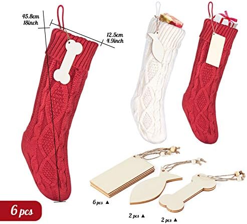 Апликација Божиќни чорапи 18 '' Плетени Божиќни чорапи 6 пакувања големи бели и црвени Божиќни висечки порибници за Божиќна декорација