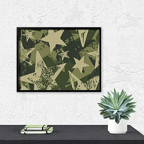 Зелени камуфлажни воени starsвезди Дијамантски комплети за сликање 5Д DIY целосна вежба Rhinestone Arts Wallид декор за возрасни