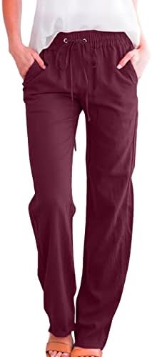 ЕТКИЈА Плус со големина Постелнини панталони со широка нозе Еластична половината мека памучна постелнина панталони Панталони