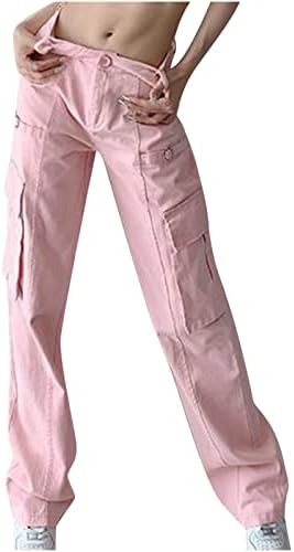 Женски гроздобер низок половината широки панталони за нозе, широки лабави џебови, обични панталони y2k облека улична облека