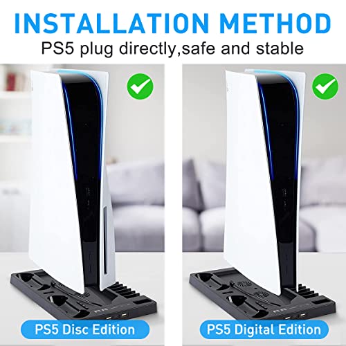Гелибт Лин PlayStation 5 Ладење Стојат ЗА PS5 Дигитални &засилувач; PS5 Диск, PS5 Контролер Станица За Полнење Со Слушалки Носителот и 15