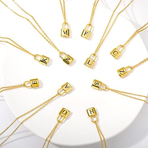T3STORE Tiny A-Z Letter Square Lock Squard Pendant ѓердан со златен ланец за женски додатоци за накит со приврзоци за приврзоци-A-61451
