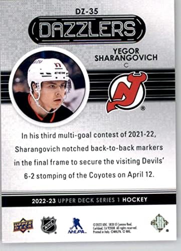 2022-23 Горна палуба Dazzlers Red DZ-35 Yegor Sharangovich New Jersey Devils NHL Hockey Trading Card