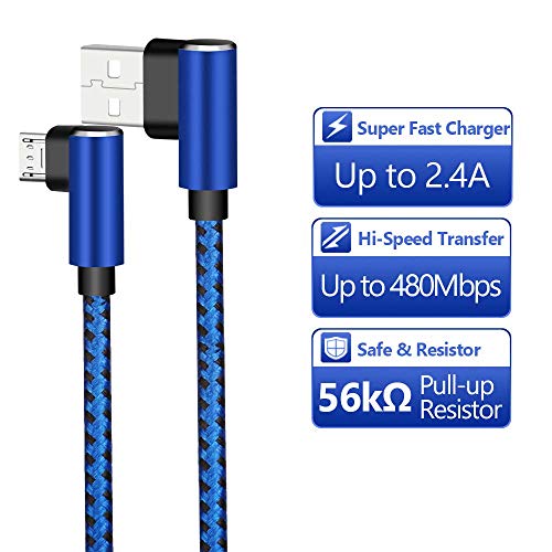 Ctreey Micro USB кабел, 90 степени 3 пакет 3ft 6ft 10ft Premium Nylon Brided Android Fast Chager USB до микро USB кабел за полнење за Samsung