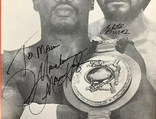 Марвин Хаглер потпиша постер 14х19 бокс 11/10/93 против Роберто Дуран Автограм ЈСА - Фотографии за автограм во боксот