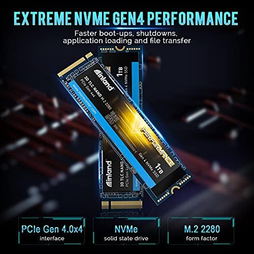 Inland Performance SSD 1TB PCIE 4.0 M.2 Внатрешен погон на цврста состојба со DRAM до 5.000 MB/s, 1.800 TBW