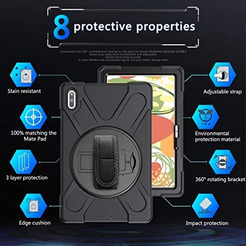Chajijiao Ultra Slim Case for Huawei Matepad 10.4 Shockproof Chapture Silicone + PC заштитна кутија со држач за држач и рачна лента за зафат на таблетот Заден капак
