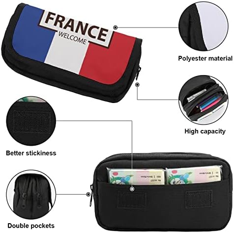 Франција Добредојдовте знаме со знаме со голем капацитет за молив, мулти-слот-молив торба за преносно складирање на пенкало со патент