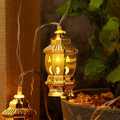 Uonlytech eid- fitr lantern light light battery оперирана златна рамазан фенер светлина Мубарак светла декорација за свадба на забавата на Еид Мубарак, топло бело