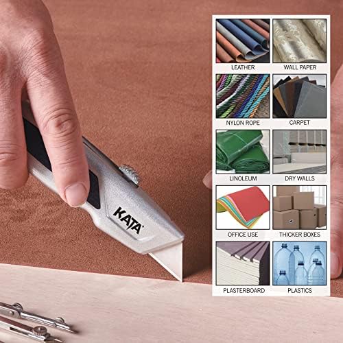 КАТА 4-пакет со тешка комунална комунална нож, секач за влечење кутии за картон, кутии и картони, алуминиумска гумена рачка, 20 парчиња